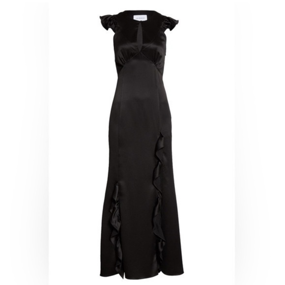 NWOT LES RÊVERIES Ruffle Trim Satin Gown - Picture 5 of 13